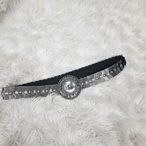 Metal Scale Layered Belt With Sparkle Gem In Center Stretch Vintage Dragon
